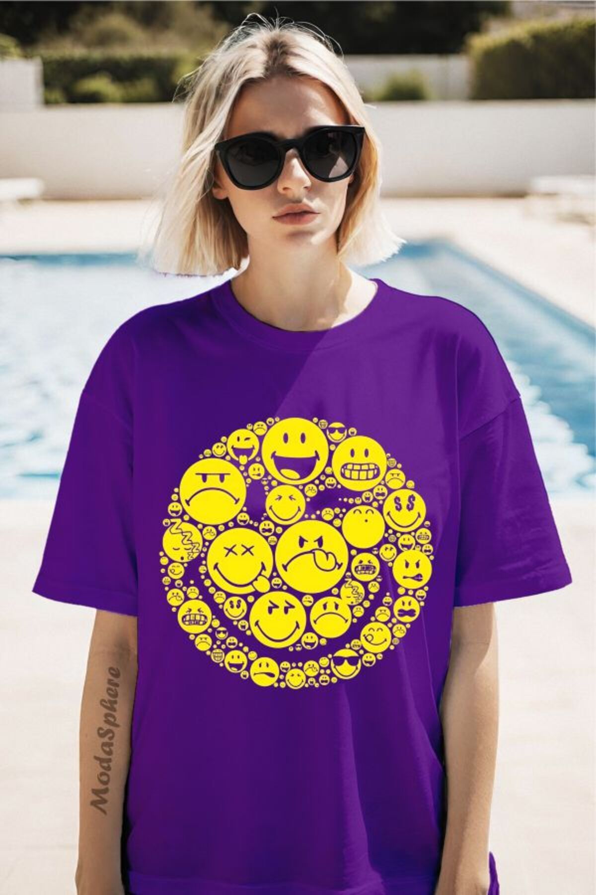 ModaSphere Emoji Baskılı Unisex Oversize Tişört