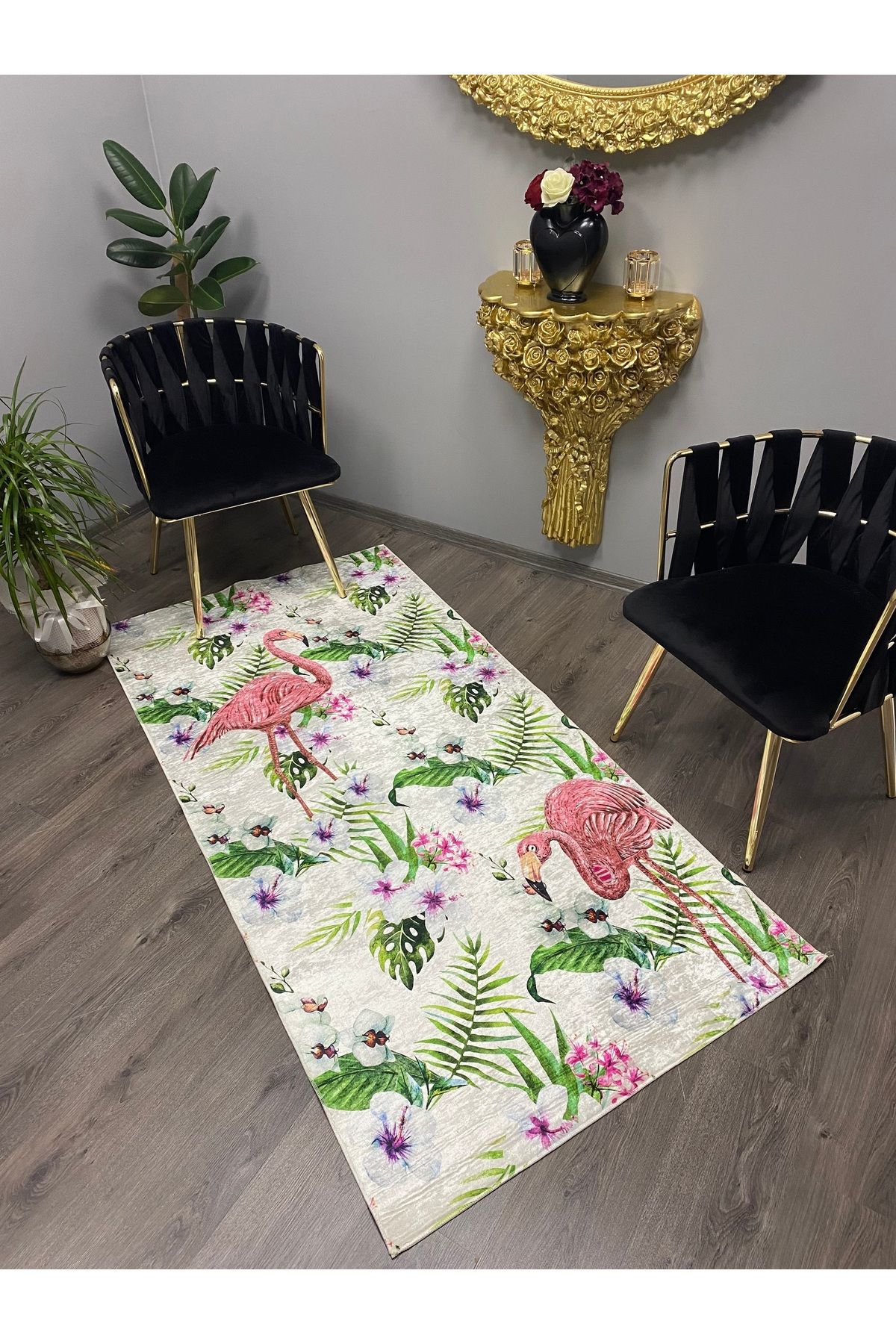 Monisso MONİSSO HALI Flamingo Pembe Kaymaz Taban, leke Tutmaz, Mutfak Halısı, Salon Halısı ve Yolluk