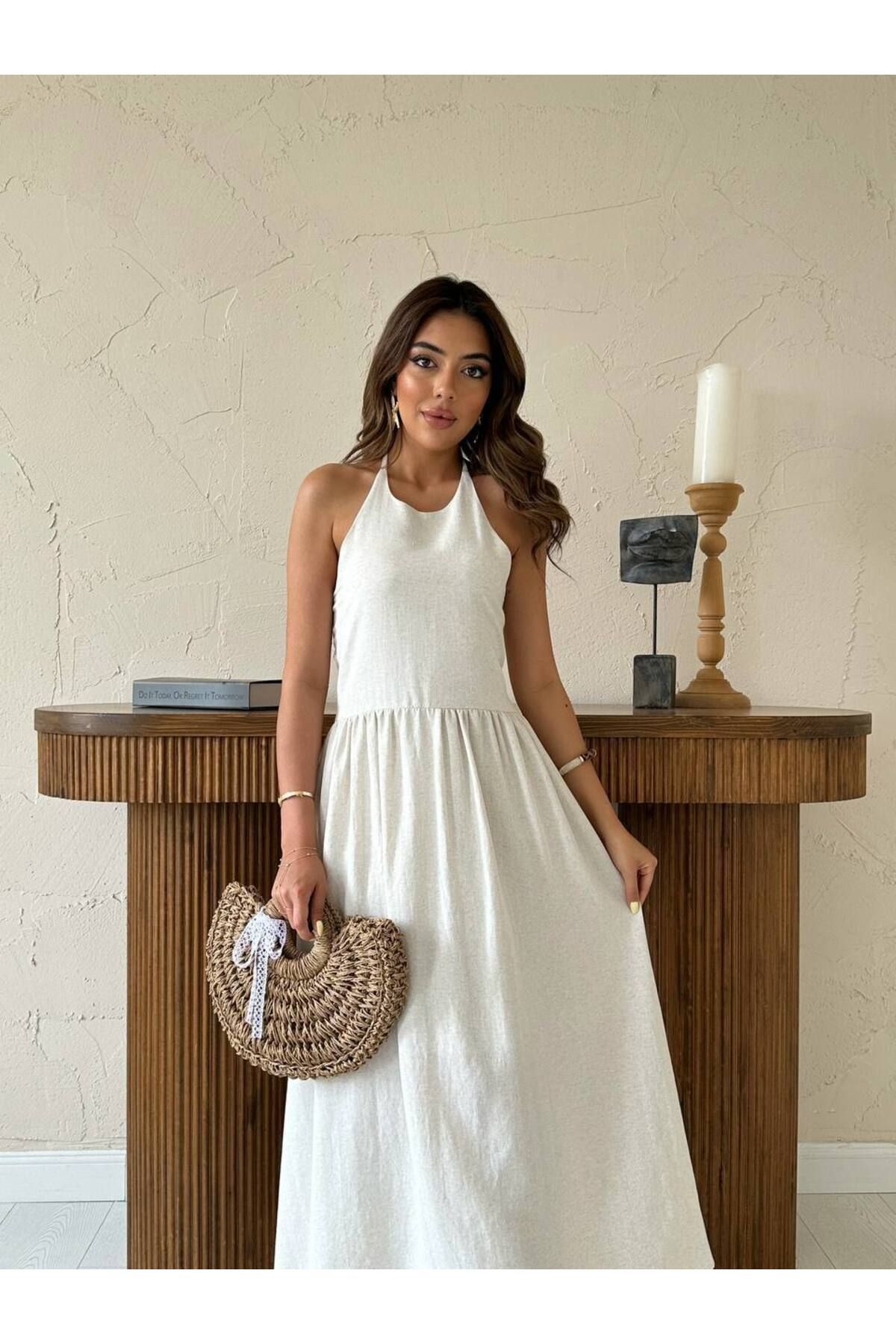 Castivo Fashion Halter Yaka Bağlamalı Kolsuz Yazlık Elbise