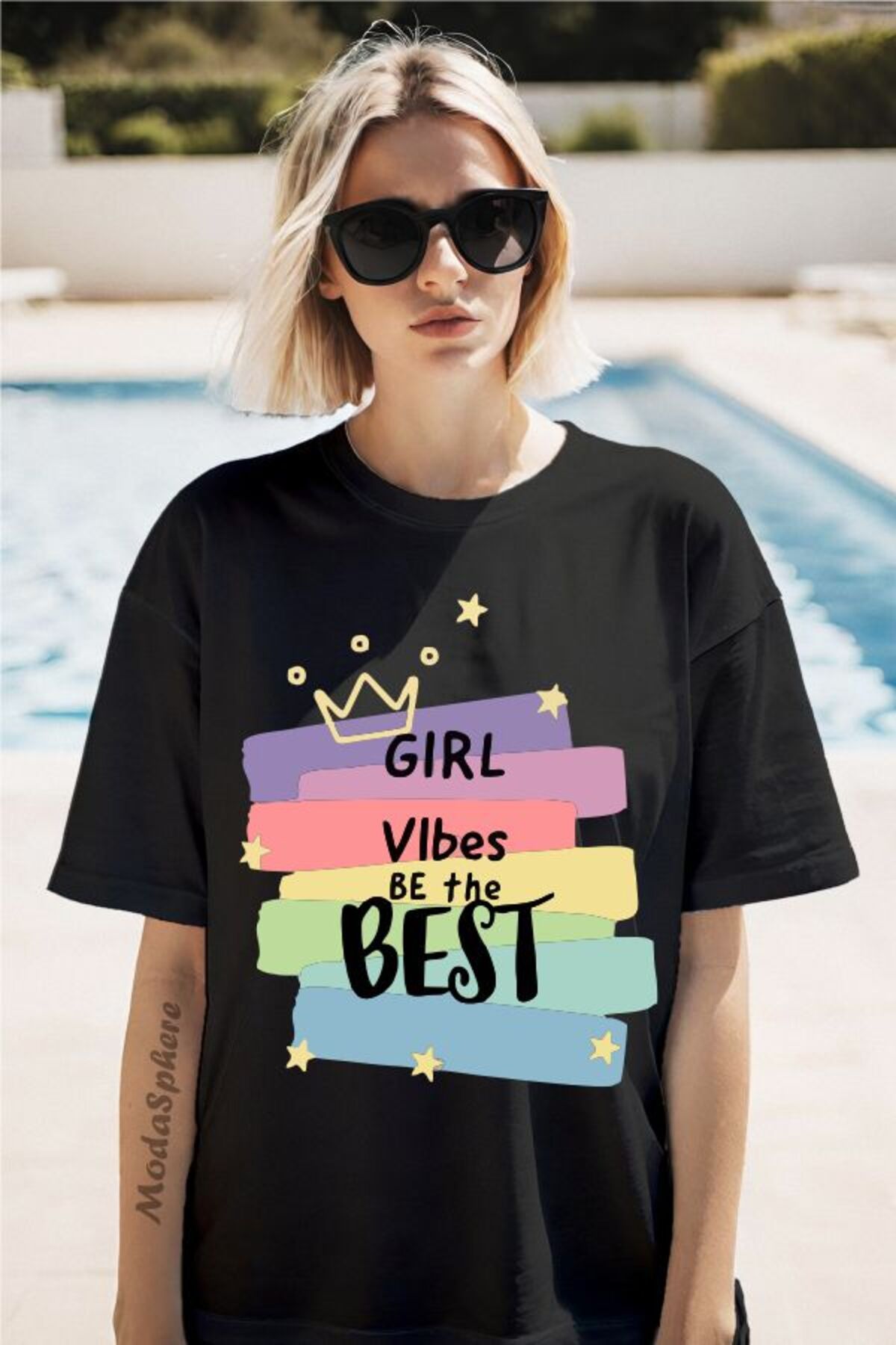 ModaSphere Girl Vibes Baskılı Unisex Oversize Tişört