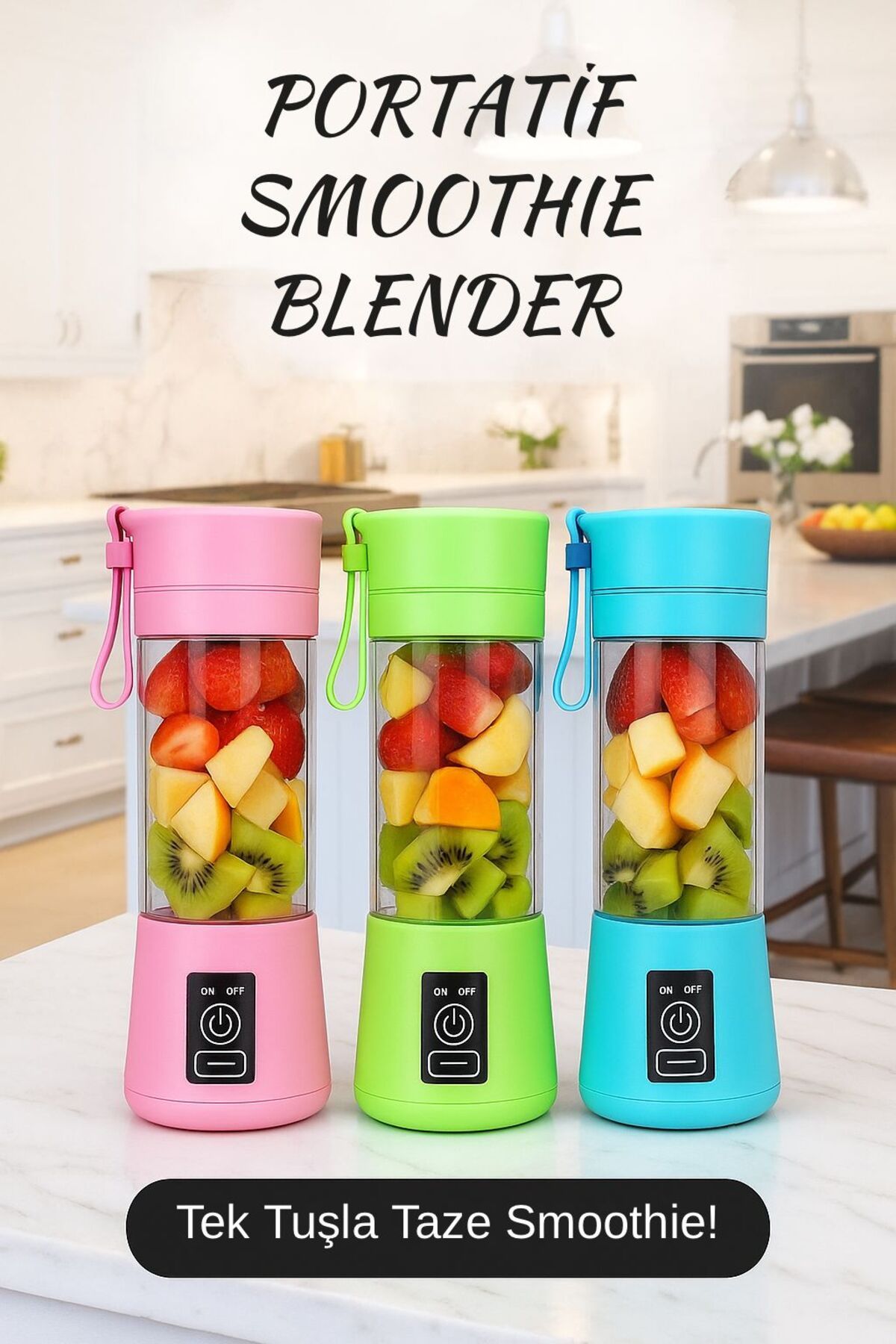 Kelepir Fırsatlar Renkli Taşınabilir Smoothie Blender – Şarjlı Mini Blender