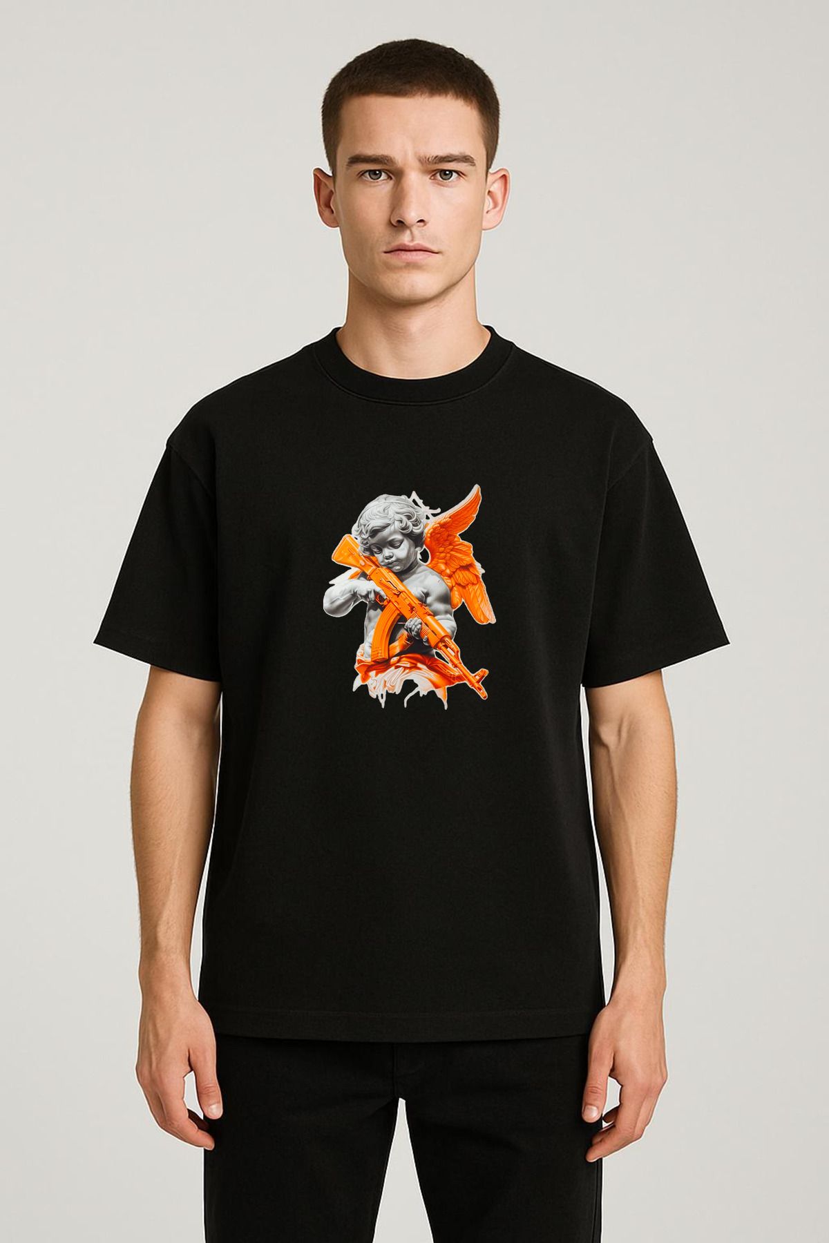 MODA Unisex Oversize Kalıp AK-47 Baby Baskılı T-Shirt