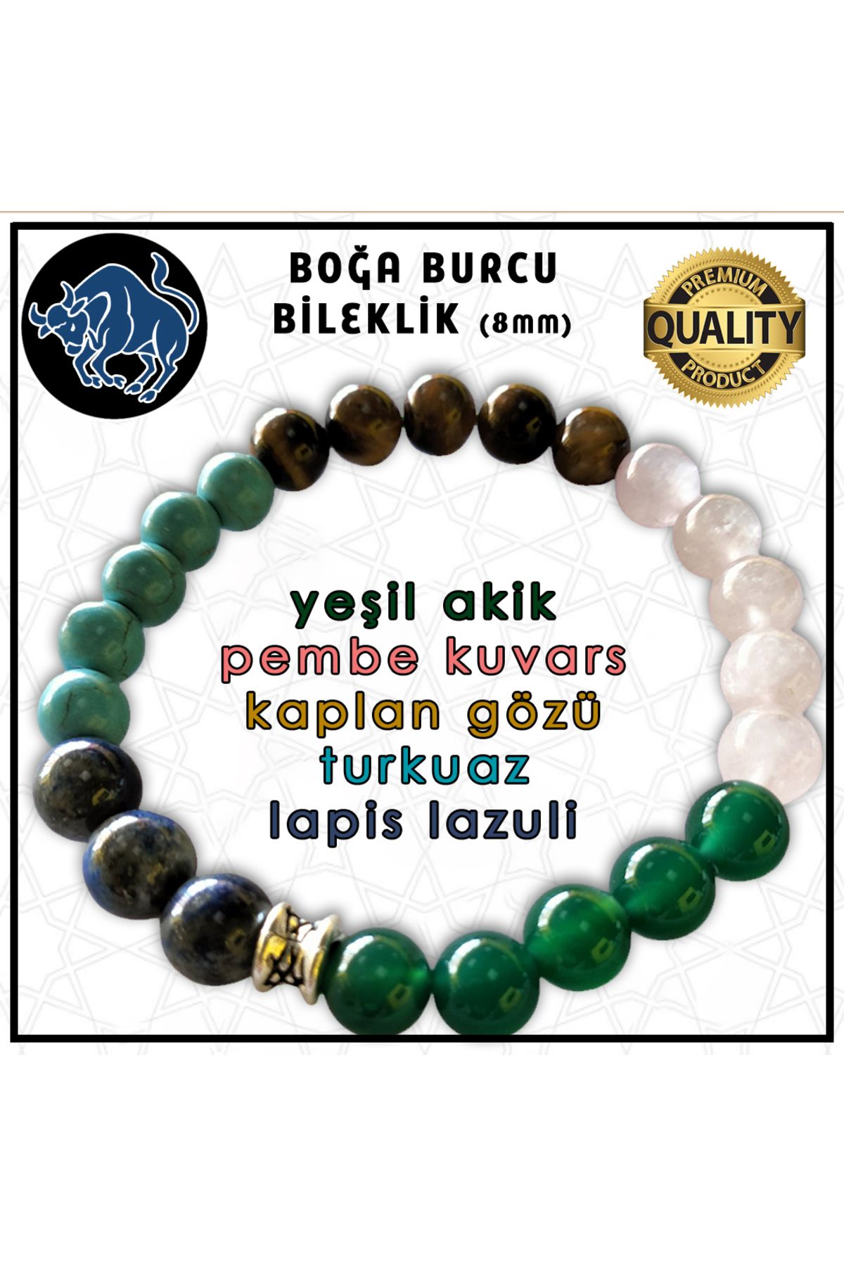 Mabeyn BOĞA BURCU BİLEKLİĞİ - 8 MM