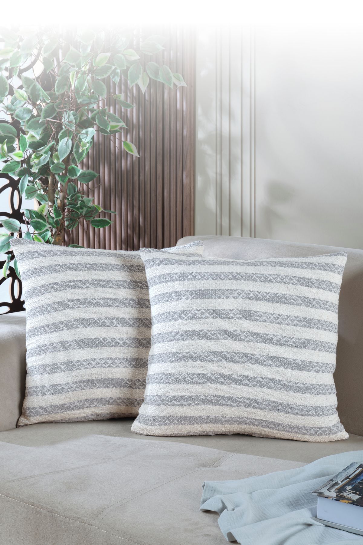 LADYNİL Summer 2'li Kırlent Kılıfı Dekoratif Yastık Kılıfı 45x45 Fermuarlı Gri