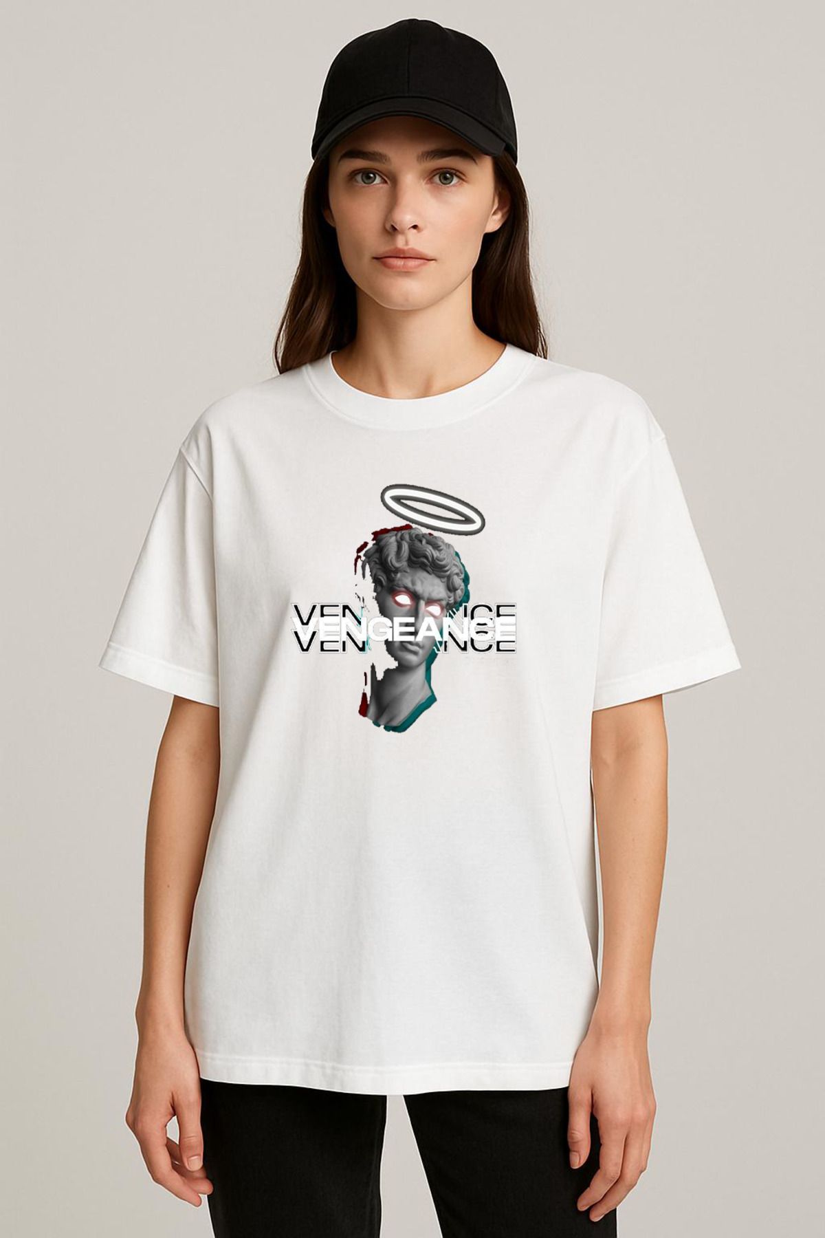 MODA Unisex Oversize Kalıp Vengeance Baskılı T-Shirt