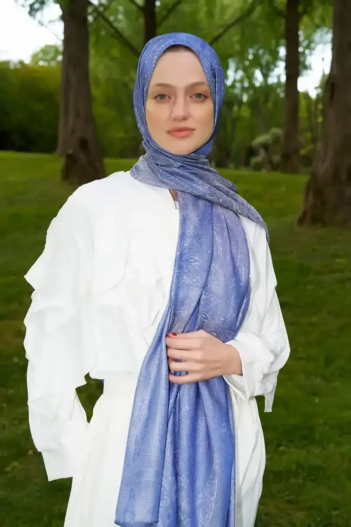 Madame Polo Elegance Silva Desen Jakar Şal - Mavi