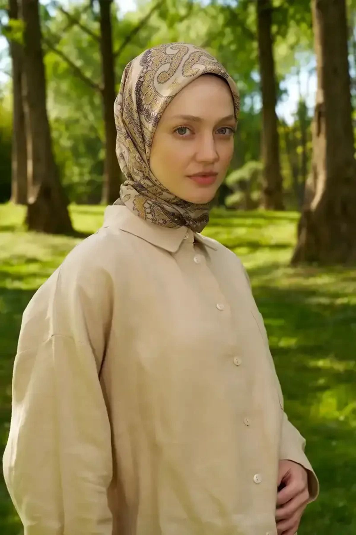 Madame Polo Rustic Mistral Desen Eşarp - Yağ Yeşili