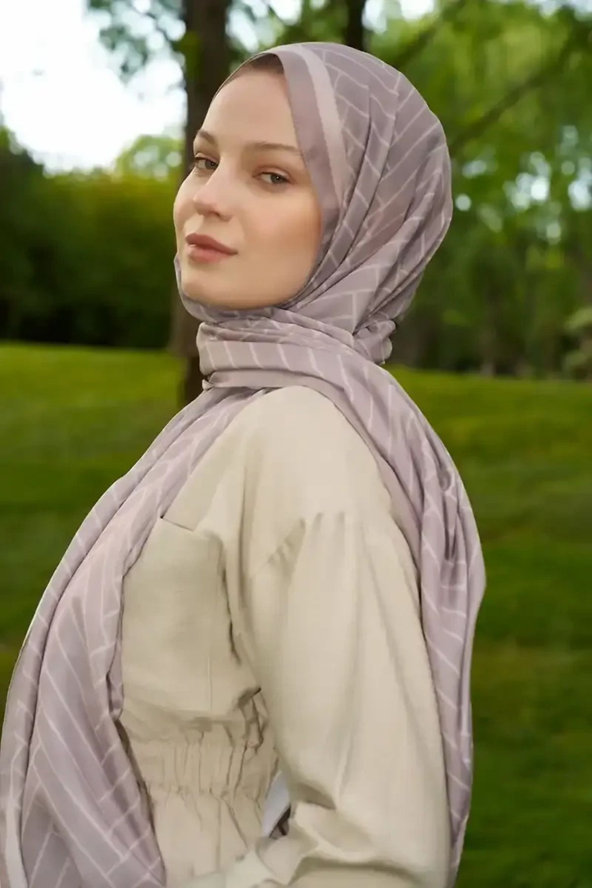Madame Polo Hyper Zikzak Desen Şal - Vizon