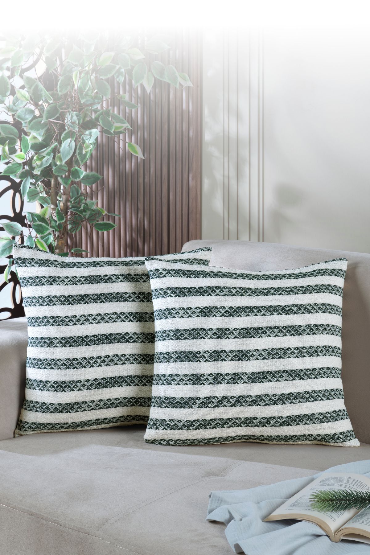 LADYNİL Summer 2'li Kırlent Kılıfı Dekoratif Yastık Kılıfı 45x45 Fermuarlı Yeşil