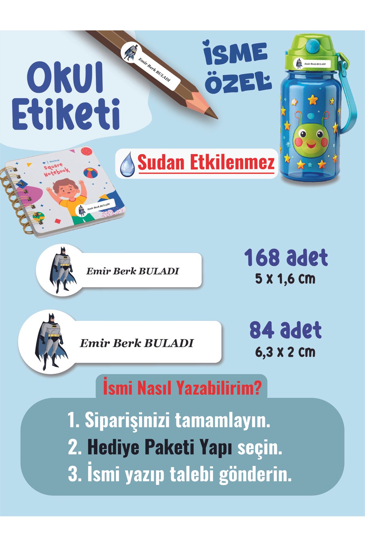 YUNUS COPY Okul Etiketi Kalem Defter Etiketi Betmen Temalı Özel İsim Yazılabilen Etiket - 252Adet