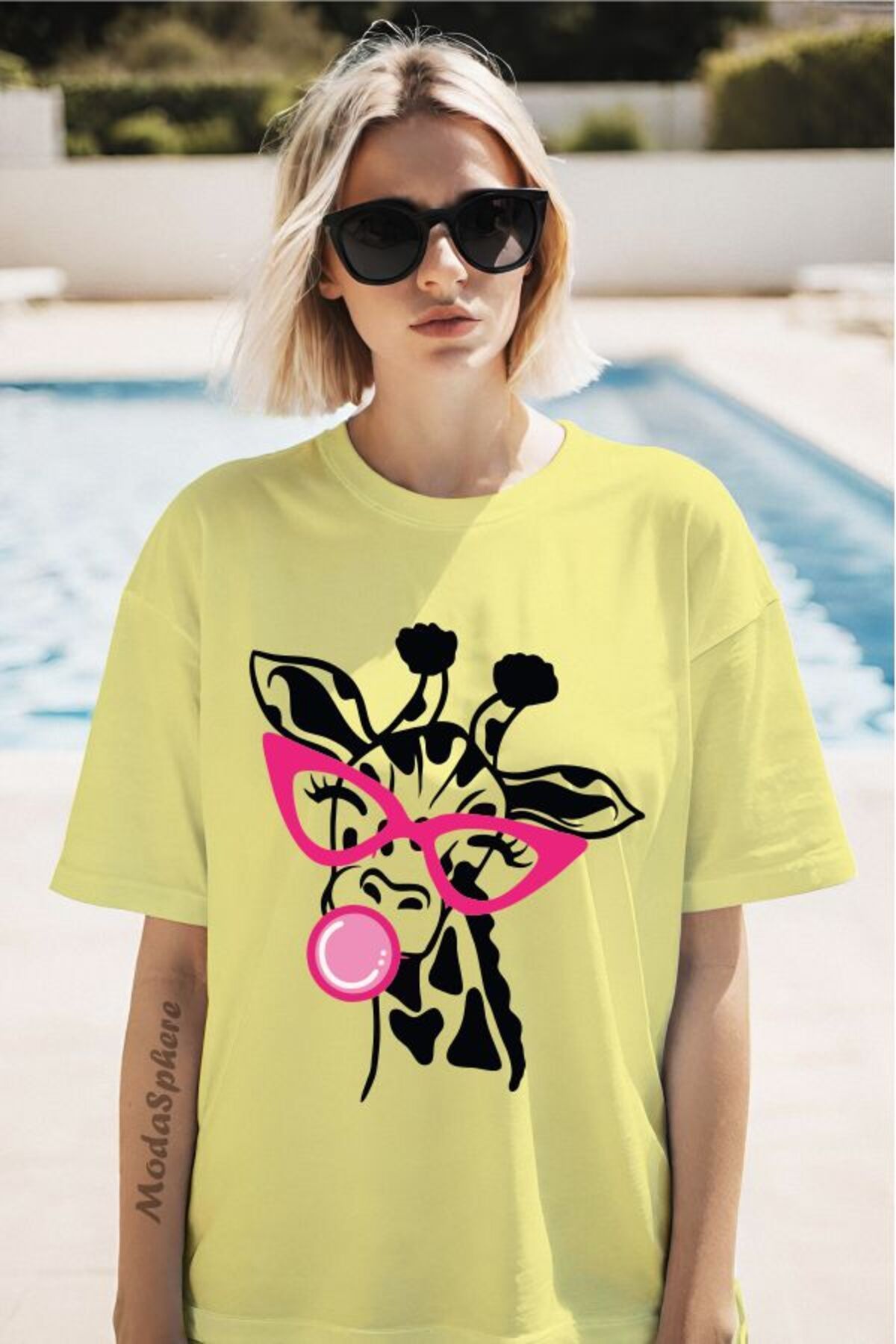 ModaSphere Zürafa Baskılı Unisex Oversize Tişört