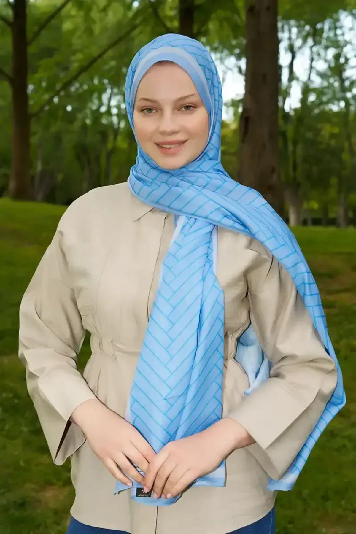 Madame Polo Hyper Zikzak Desen Şal - Mavi