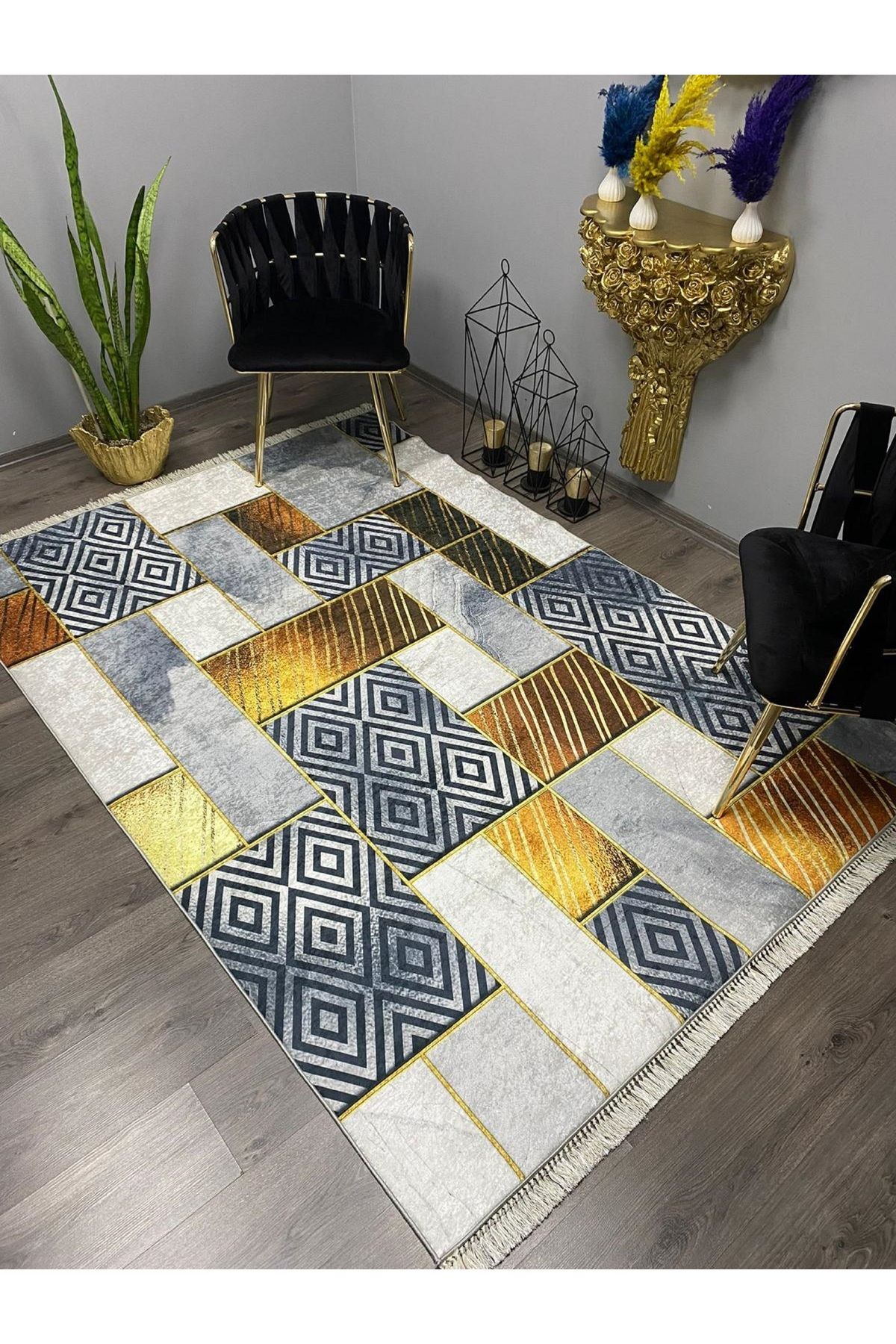 Monisso PATRON HALI Simya Gold Kaymaz Taban, leke Tutmaz, Mutfak Halısı, Salon Halısı ve Yolluk