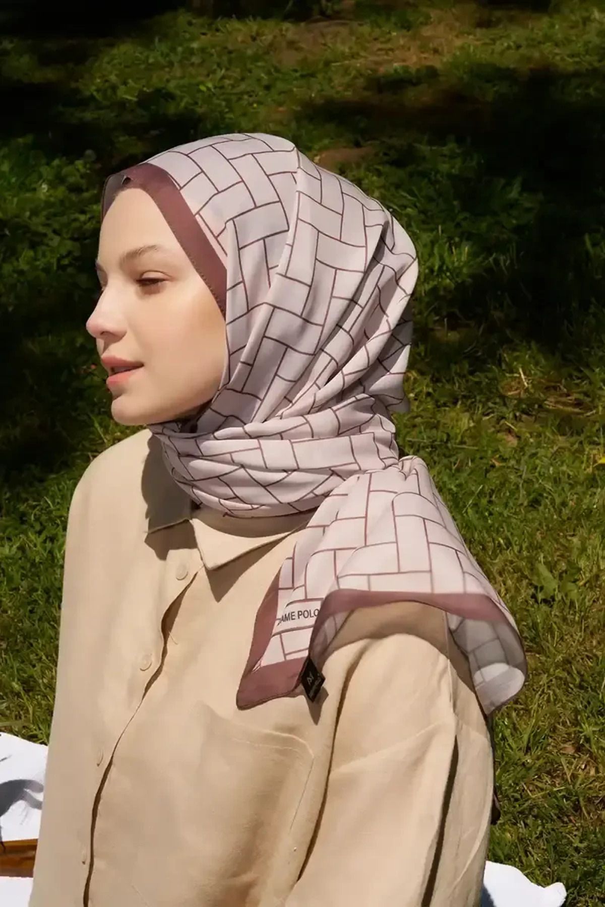 Madame Polo Hyper Geometrik Desen Şal - Kahverengi