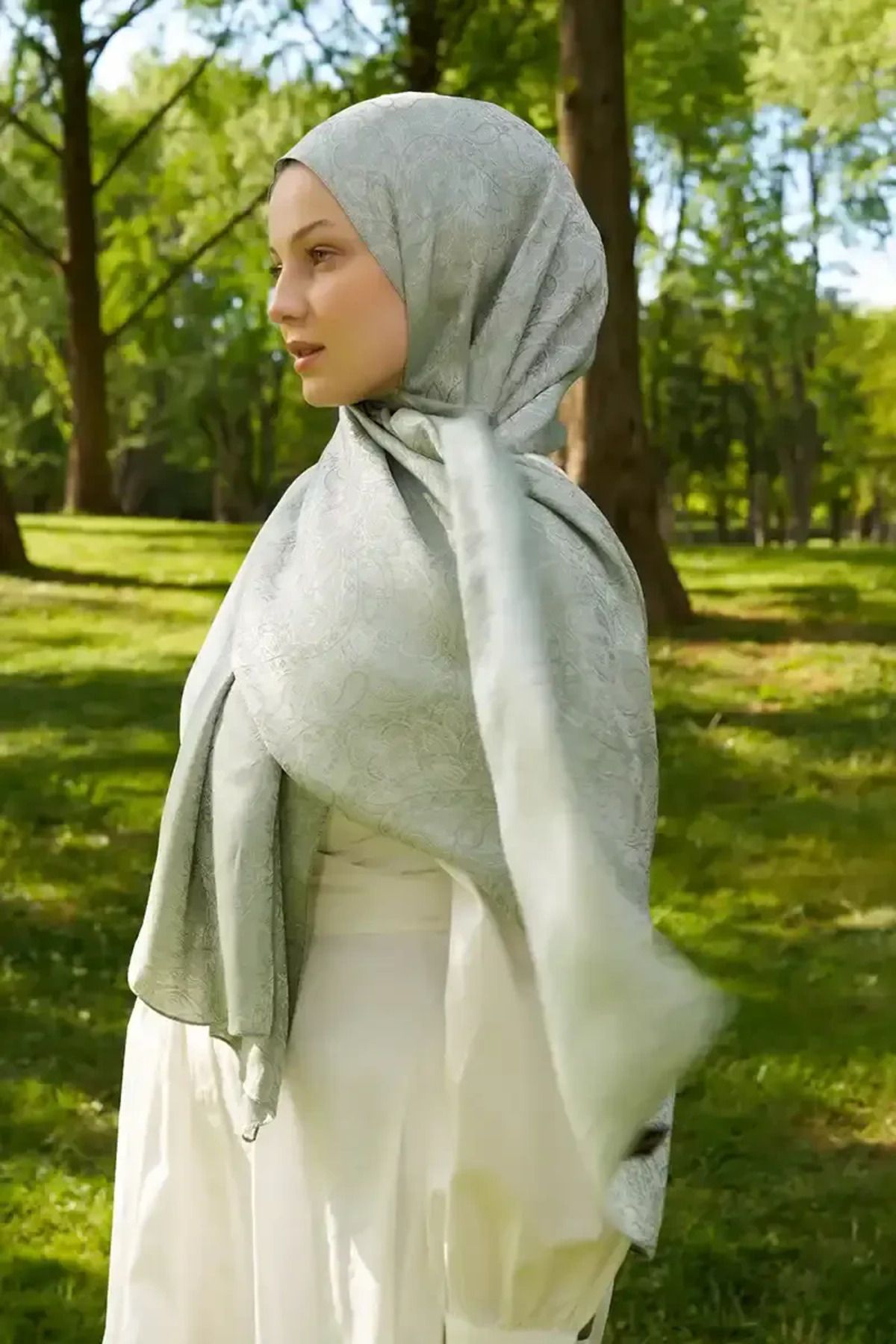 Madame Polo Elegance Etnik Desen Jakar Şal - Mint