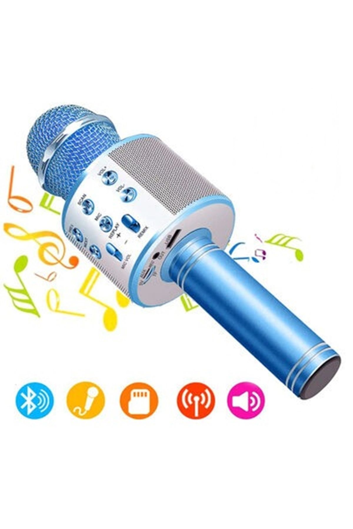 gaman WS-858 Bluetooth Karaoke Mikrofonu- Usb/Hafıza Kart Destekli/ Haparlör- Mavi