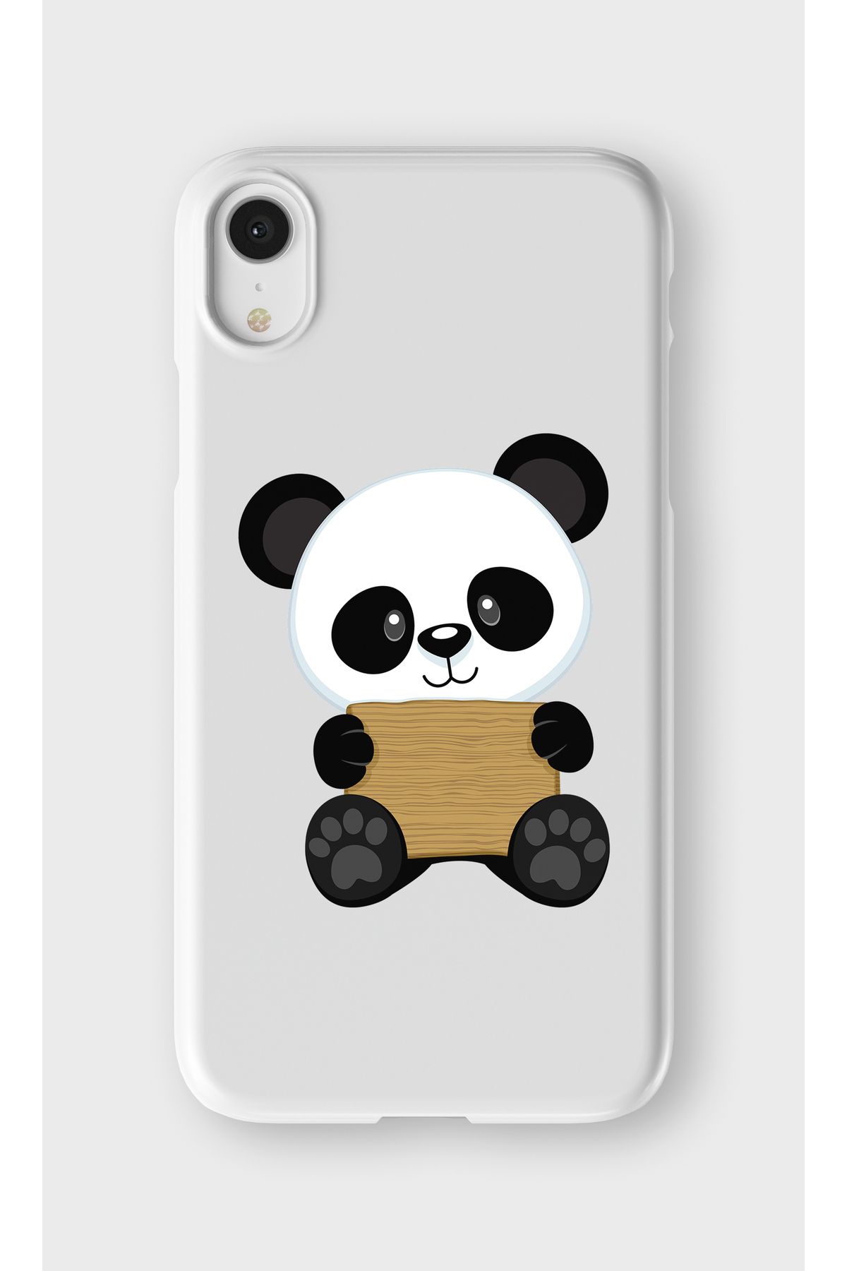 lelia iPhone XR Uyumlu Sevimli Panda Tasarımlı İçi Kadife Lansman Beyaz Silikon Kılıf