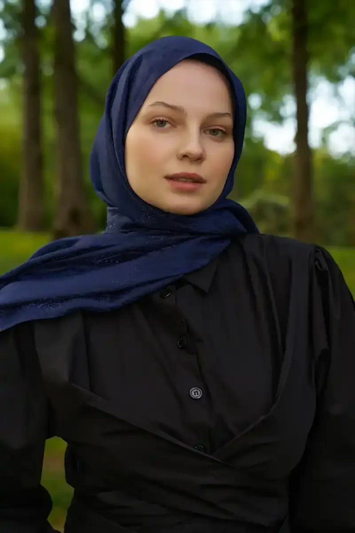 Madame Polo Elegance Silva Desen Jakar Şal - Lacivert