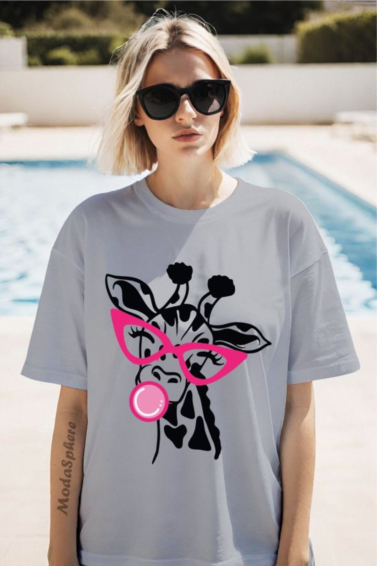 ModaSphere Zürafa Baskılı Unisex Oversize Tişört