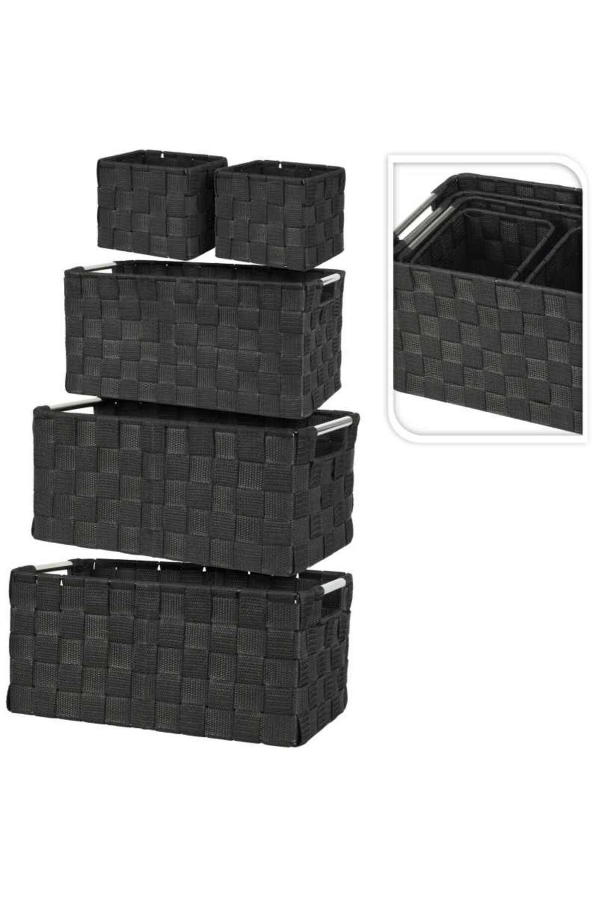 Progarden-Set of 5 black storage baskets with handles 1
