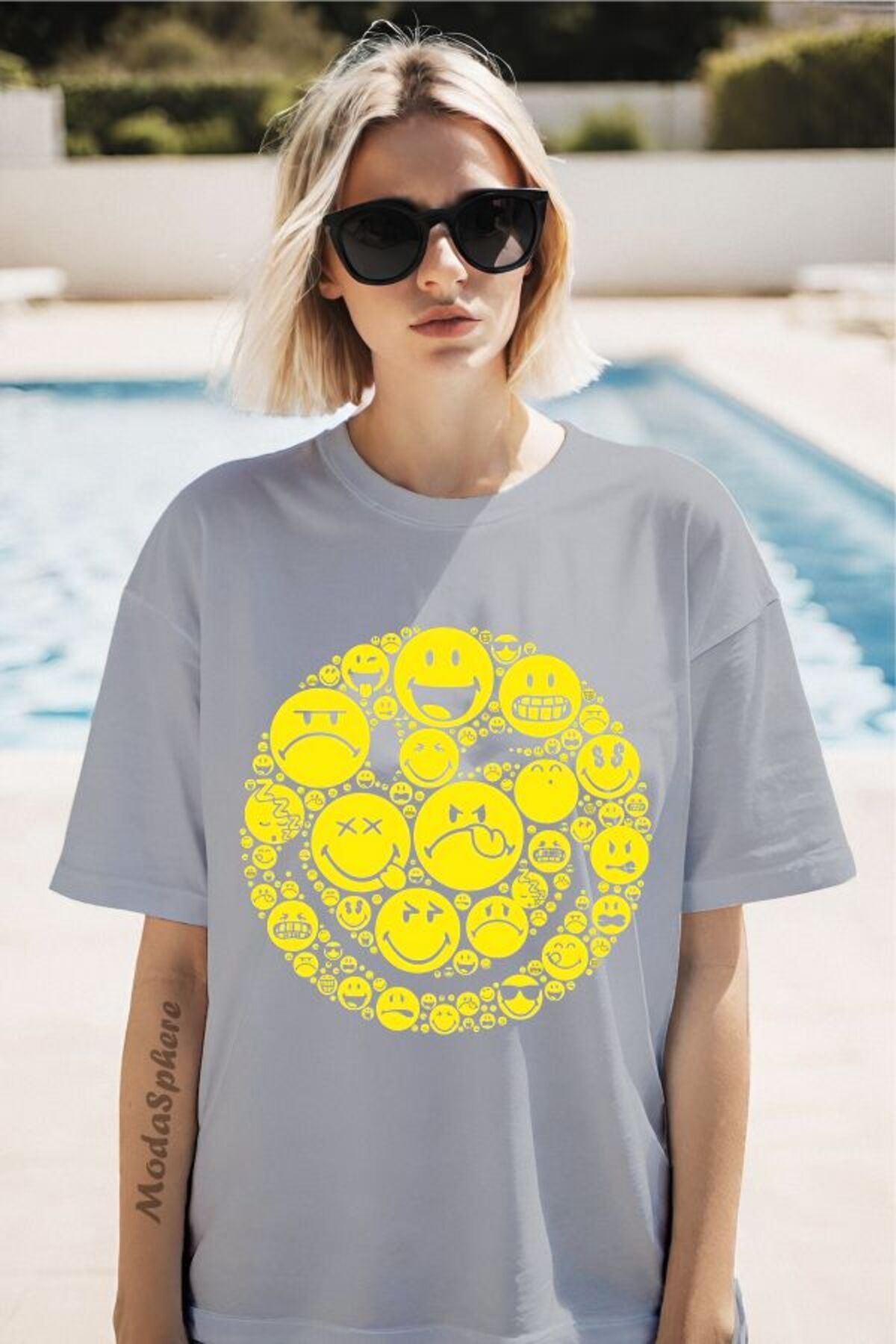 ModaSphere Emoji Baskılı Unisex Oversize Tişört