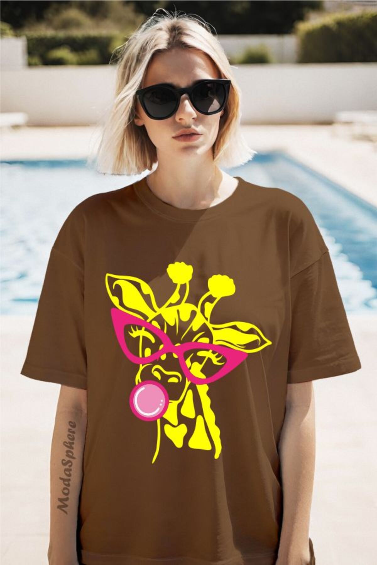ModaSphere Zürafa Baskılı Unisex Oversize Tişört