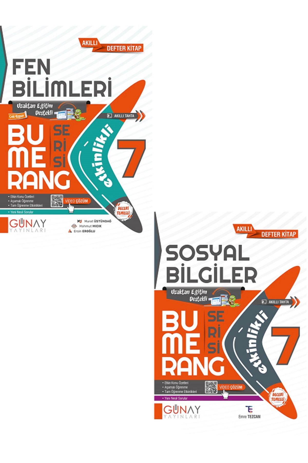 Evrensel İletişim Yayınları 7.Sınıf Günay Bumerang Fen Bilimleri + Sosyal Bilgiler Akıllı Defter Kitap / Uzaktan Eğitim /2 KİTAP