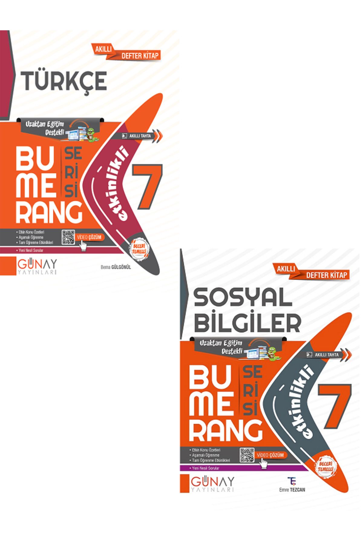 Evrensel İletişim Yayınları 7.Sınıf Günay Bumerang Türkçe + Sosyal Bilgiler Akıllı Defter Kitap / Uzaktan Eğitim / 2 KİTAP