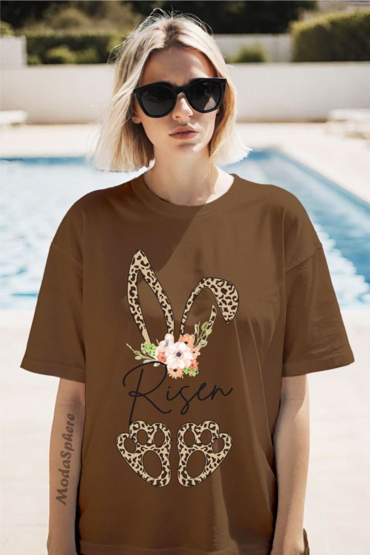 ModaSphere Risen Tavşan Baskılı Unisex Oversize Tişört