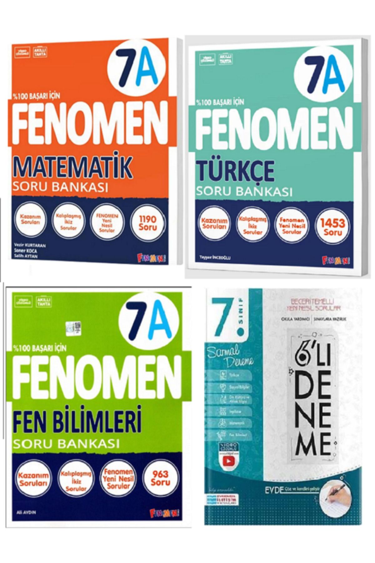 Evrensel İletişim Yayınları 7.Sınıf Fenomen 7A Matematik + 7A TÜRKÇE Soru Bankaları + Evrensel 6'Lı Sarmal Deneme / 4 KİTAP