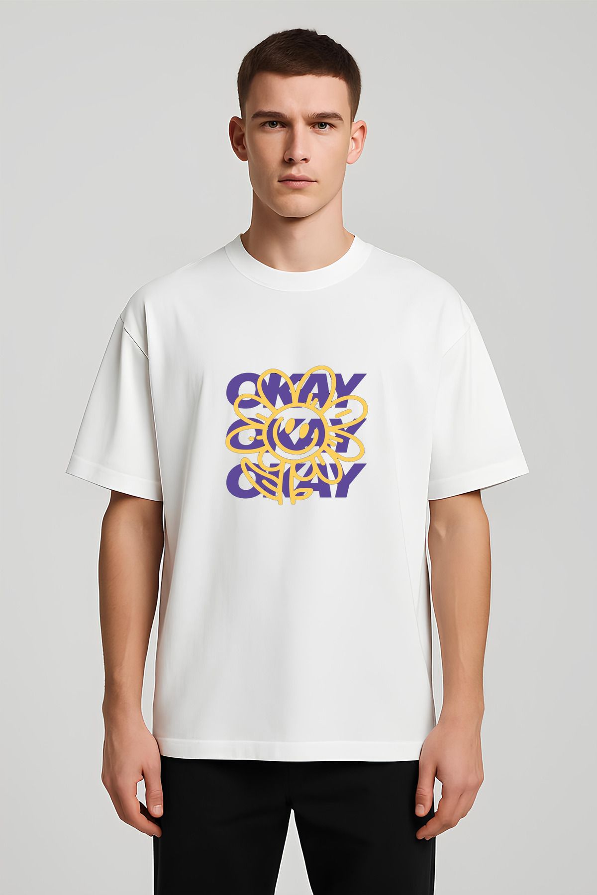 MODA Unisex Oversize Kalıp Okay Okay Baskılı T-Shirt