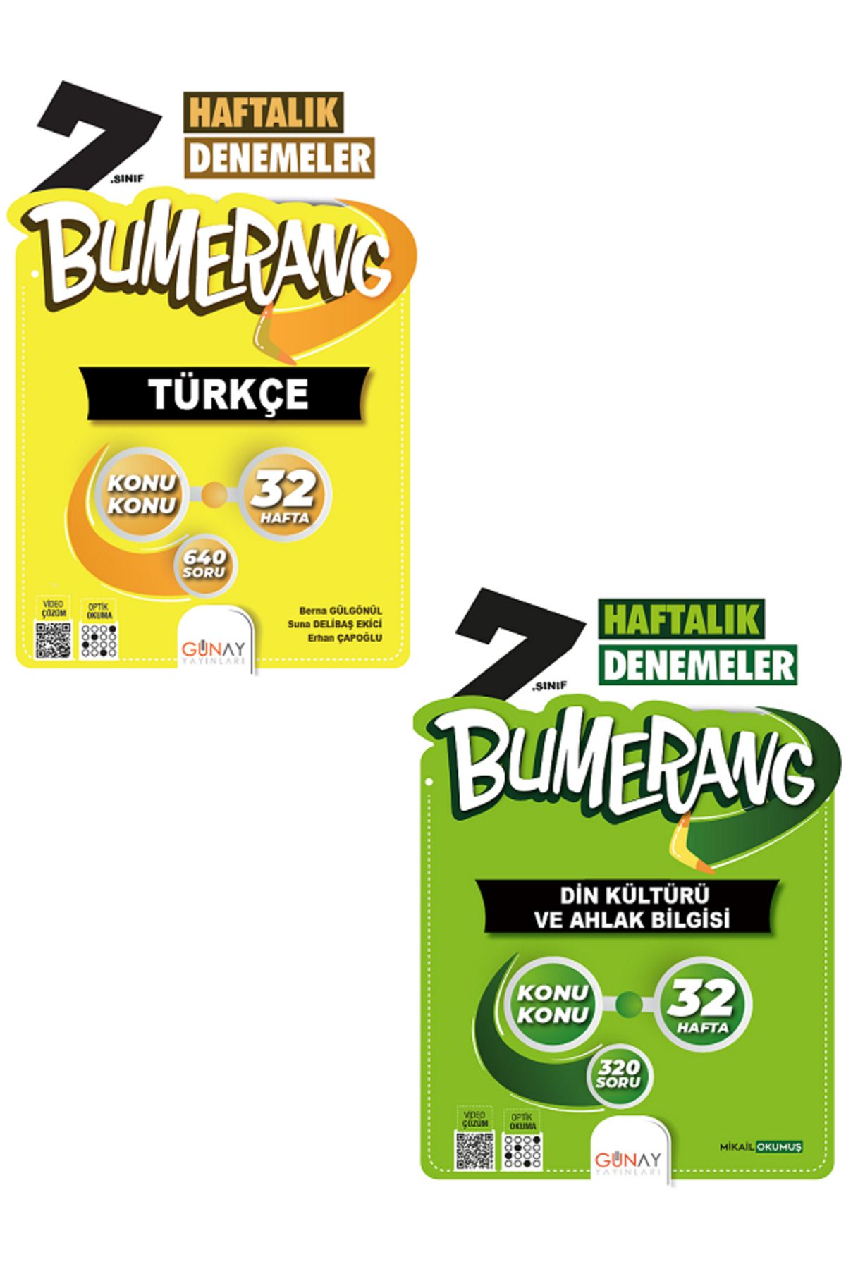 Evrensel İletişim Yayınları 7.Sınıf Günay Bumerang Türkçe + Din Kültürü 32 Haftalık Denemeler / Konu Konu / 2 KİTAP SET