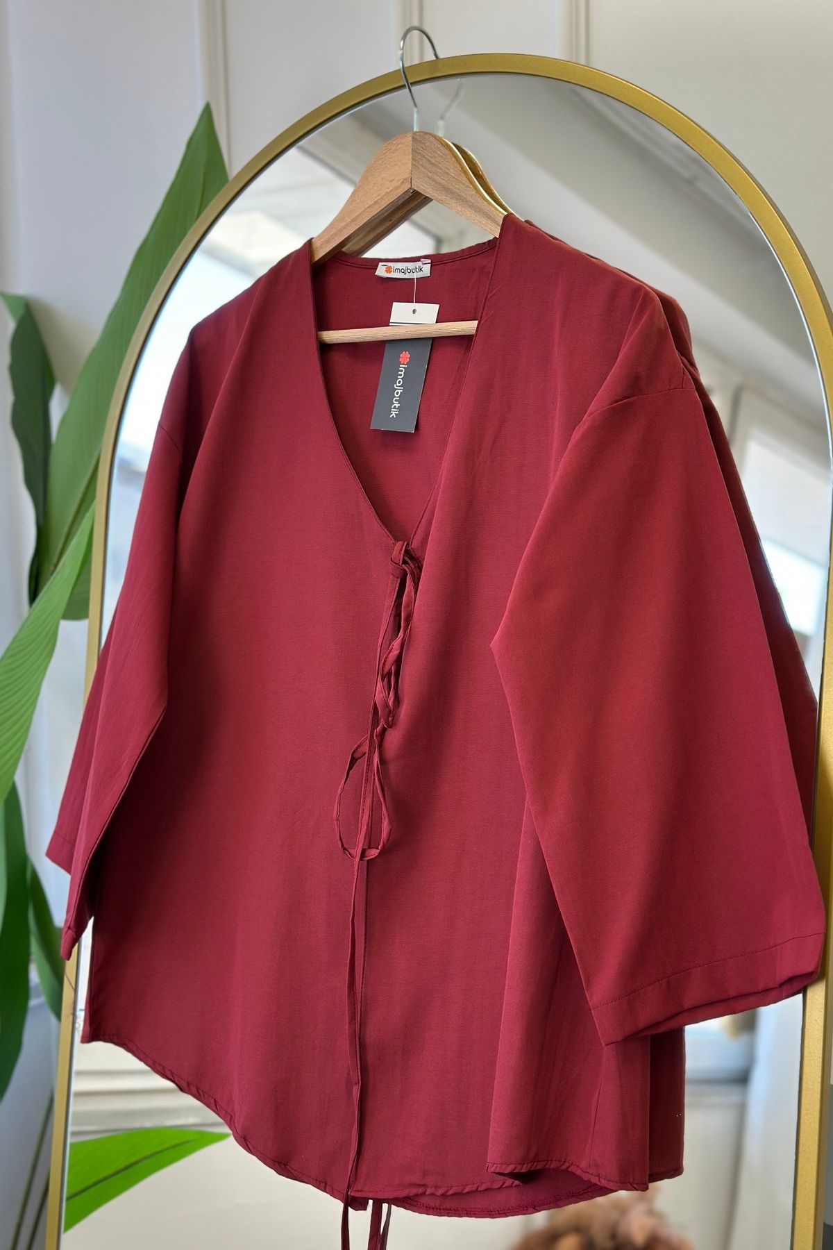 İmajButik Bordo Ön Bağlamalı Kimono Tunik
