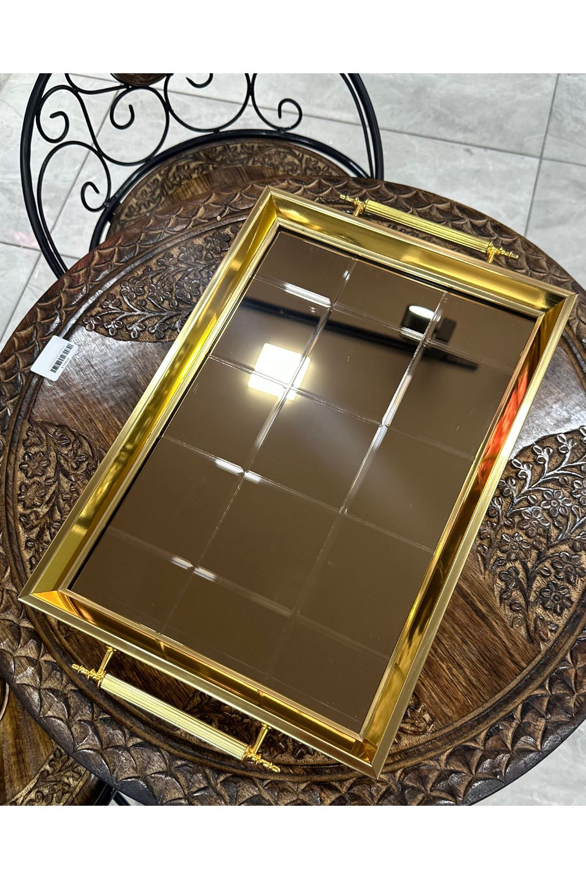 Litya Home Gold Aynalı Sunum Tepsisi, Lüks Çay Tepsisi, Kahve Tepsisi, Servis Sunumluk