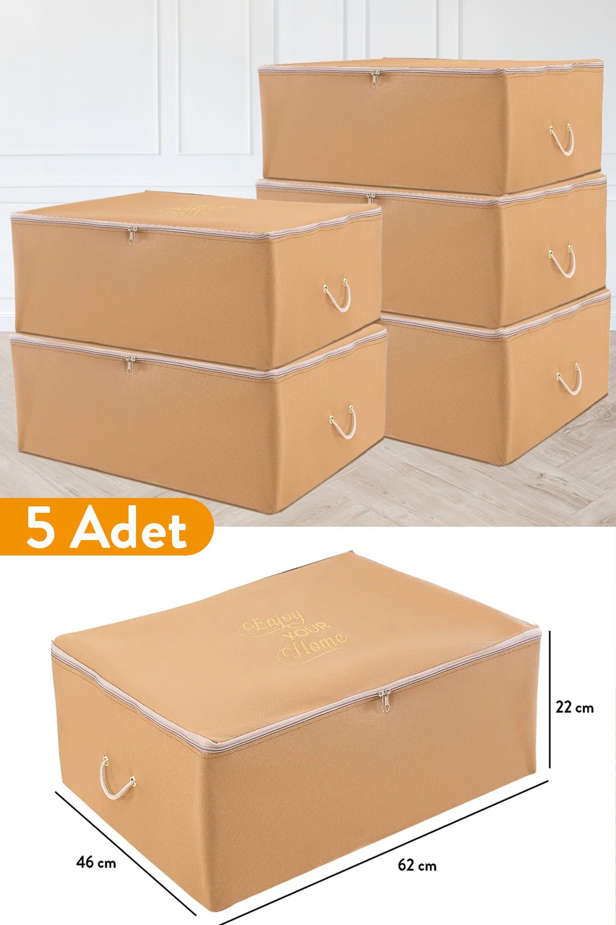 teknotrust 5 Adet Büyük Boy Baza Altı Taba Hurç 62 x 46 x 22 cm, pratik ve şık depolama seti