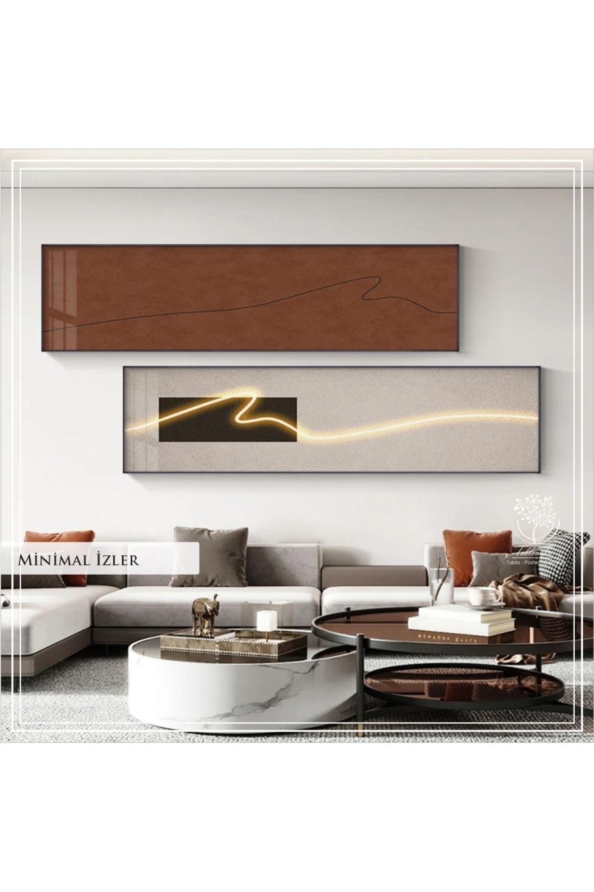 Tablomtr Dijital Baskılı Metal Çerçeveli Camlı 2'li Dekoratif Tablo - Minimal İzler