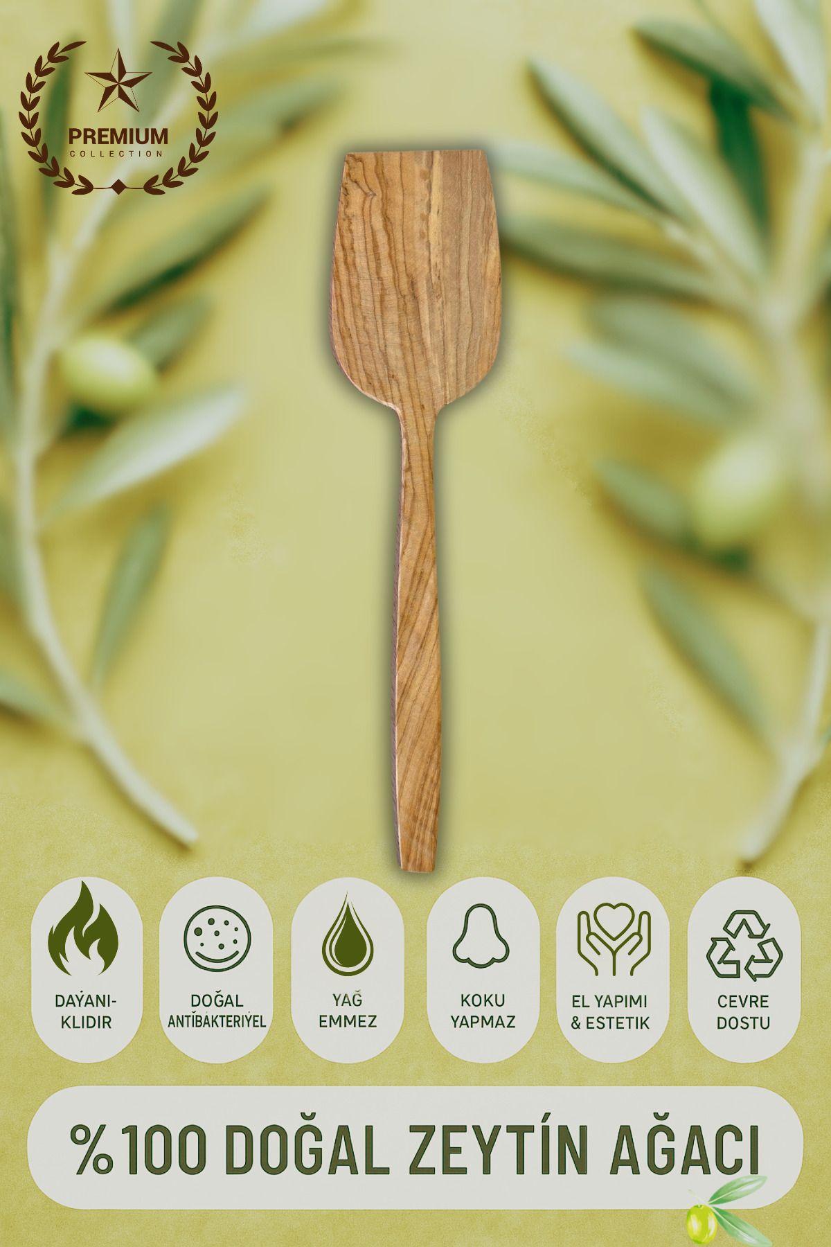 Ülgenev 1 Adet %100 Doğal Zeytin Ağacı 29 Cm Spatula – Karıştırma & Servis İçin El Yapımı, Çizme Yapmaz