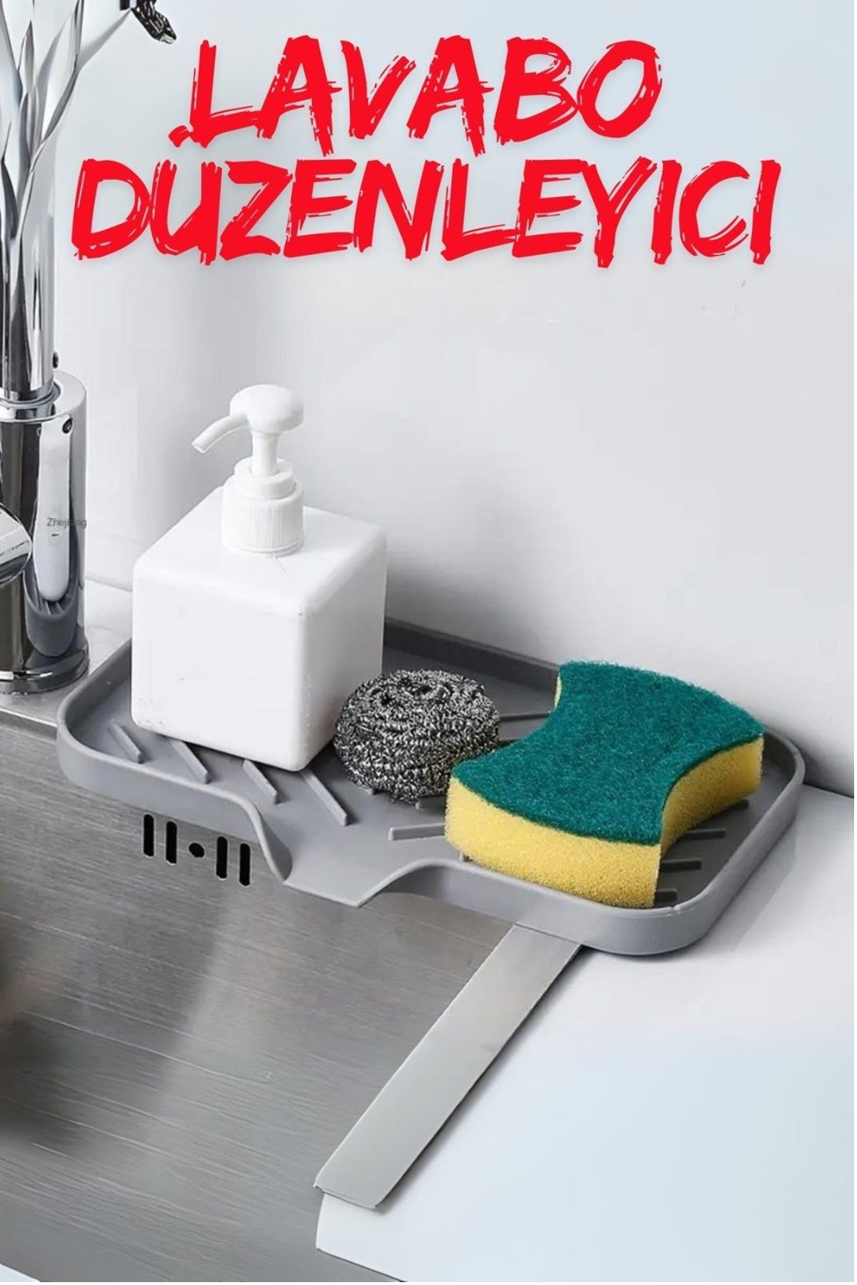 Leonsas Silikon Banyo Düzenleyici Kaymaz Sabunluk Su Tutmaz Gider Hazneli Musluk Lavabo Matı