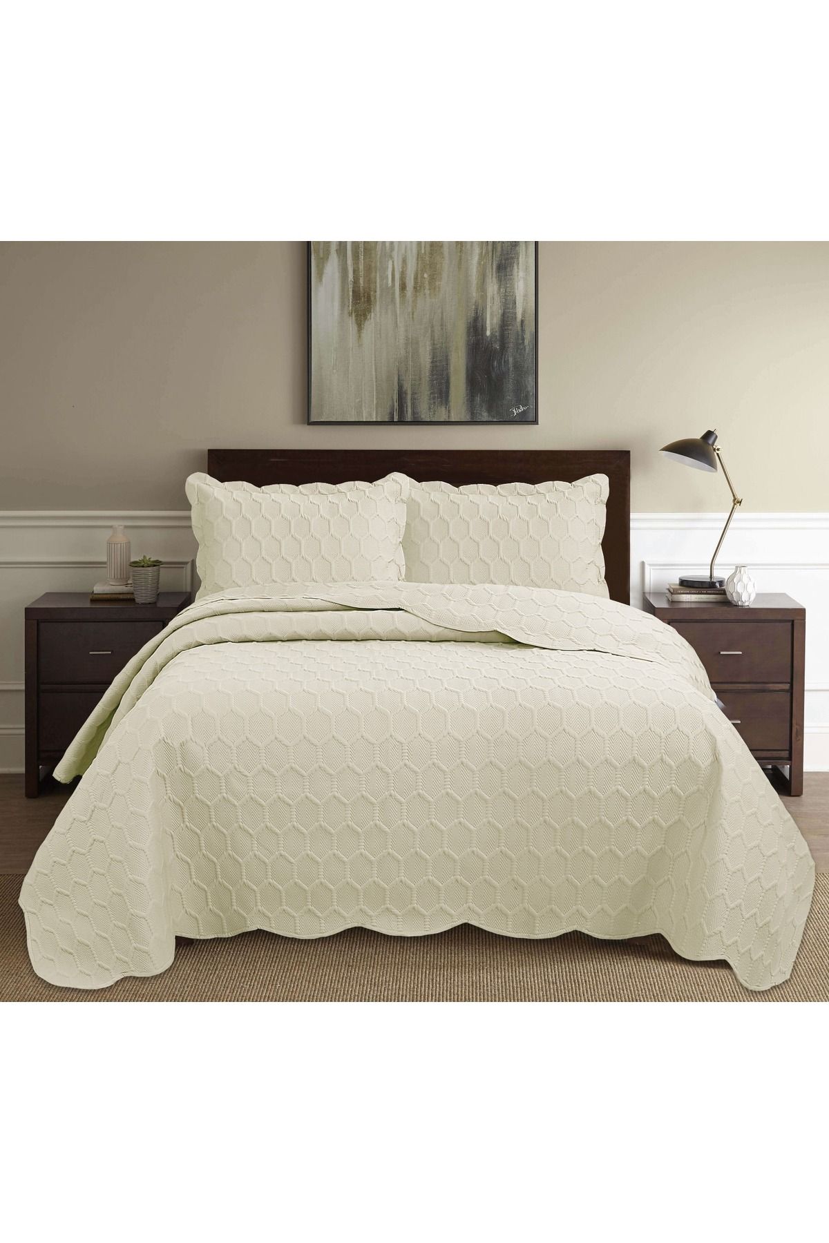 Bella Home Honey Comb 3D Çift Kişilik Yatak Örtüsü Seti (3 Parça) - 260x240 cm