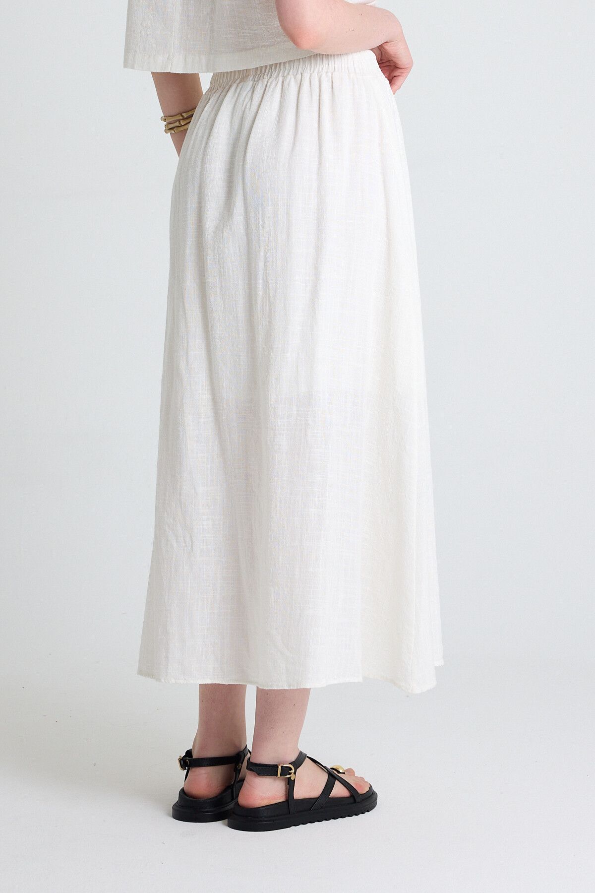 Rays-White Linen Look 100% Cotton Buttoned Midi Skirt 3419 6
