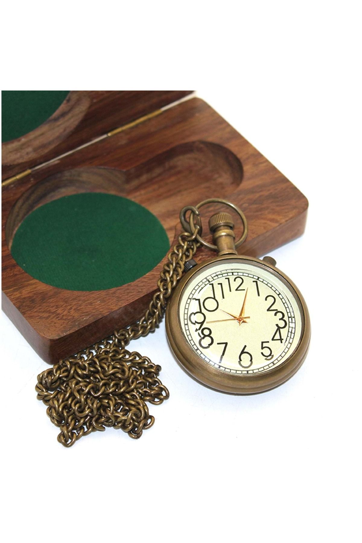 Store Ahşap Kutulu Pirinç Köstekli Saat 11*7 Cm Model 1