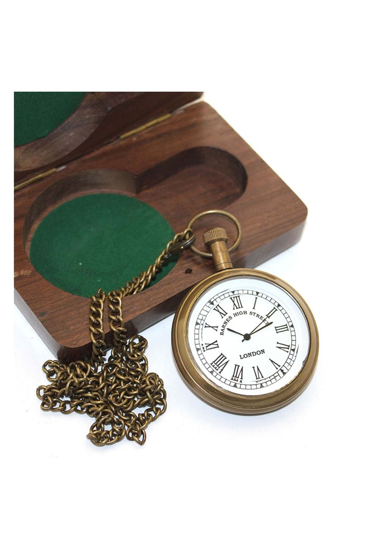 Store Ahşap Kutulu Pirinç Köstekli Saat 11*7 Cm