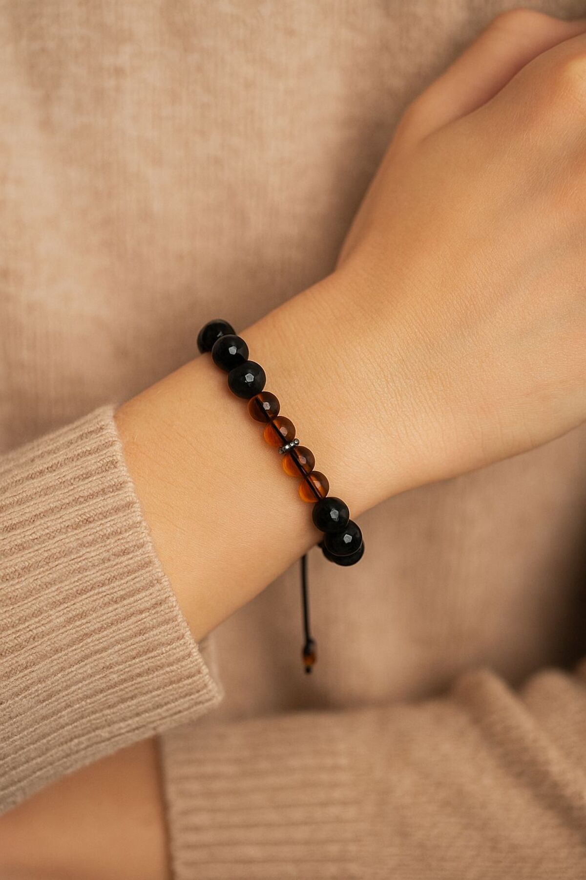 HELONS Gold Obsidyen & Litvanya Kehribarı Bileklik