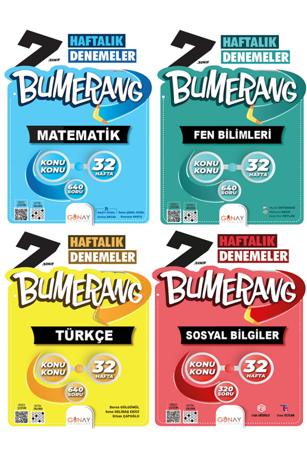 Evrensel İletişim Yayınları 7.Sınıf Günay Bumerang Matematik + Türkçe + Sosyal + Fen Bilimleri 32 Haftalık Denemeler / 4 KİTAP