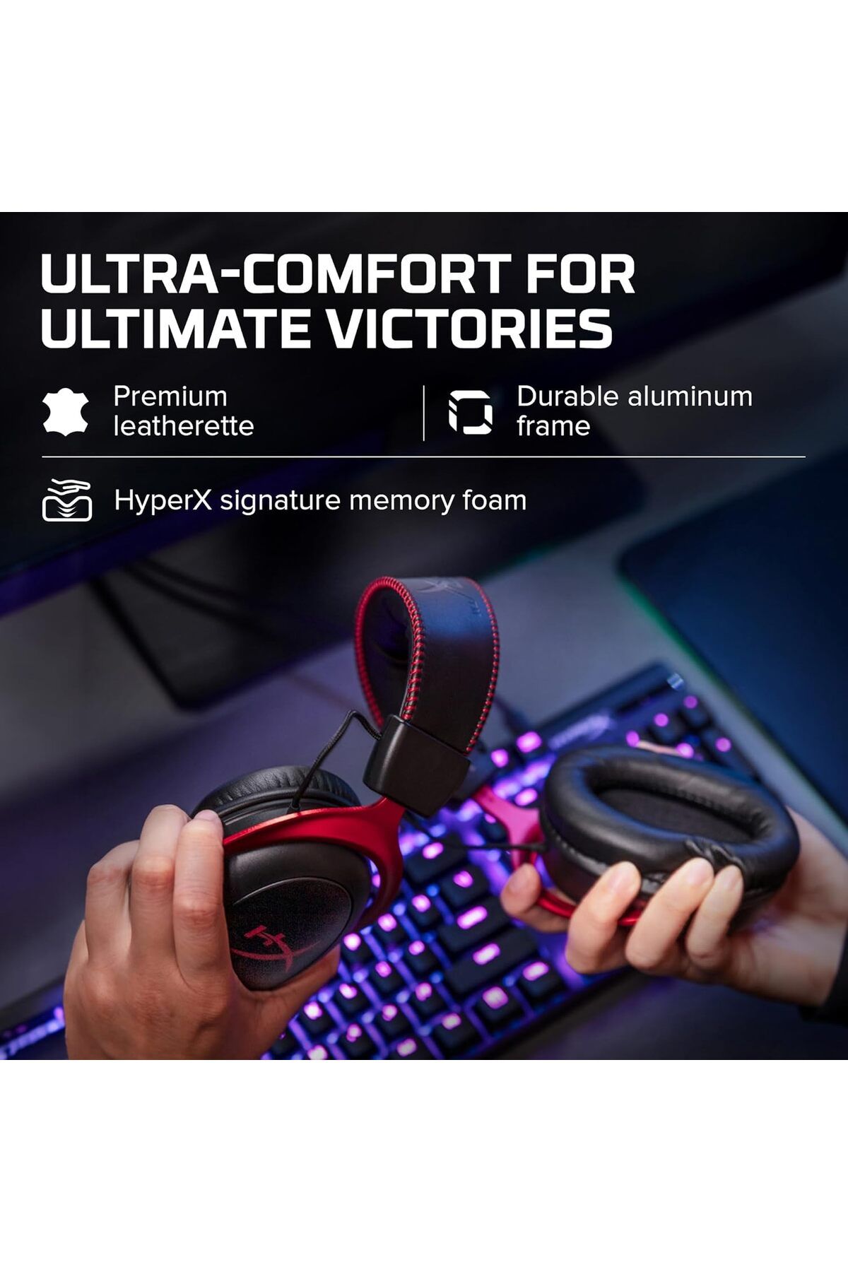 HyperX-سماعة رأس للألعاب Cloud II لأجهزة الكمبيوتر الشخصية وPS4 وXbox One وNintendo Switch، لون أحمر 9