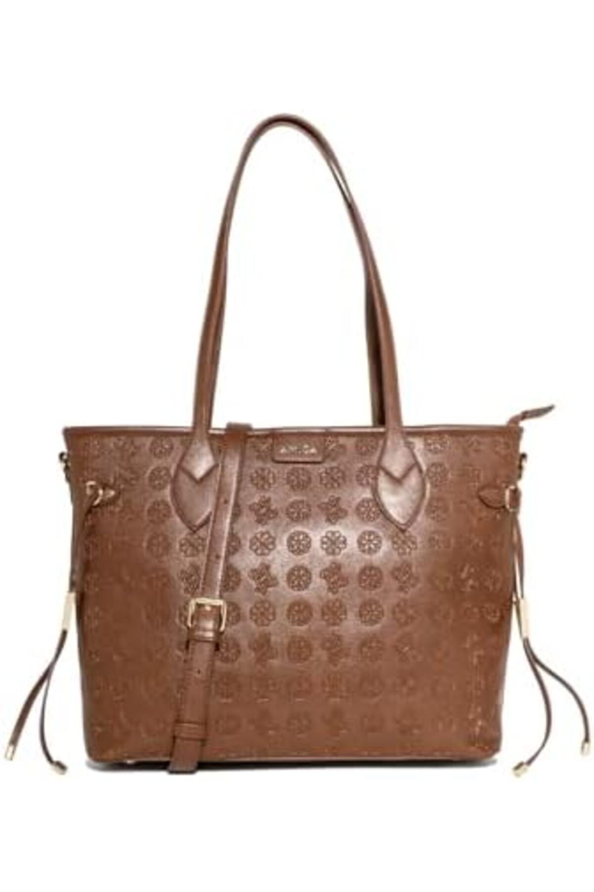 AMICA-Zaila Embossed Monogram Design Tote Bag Suitable For Work/university/travel In Tan/brown 1