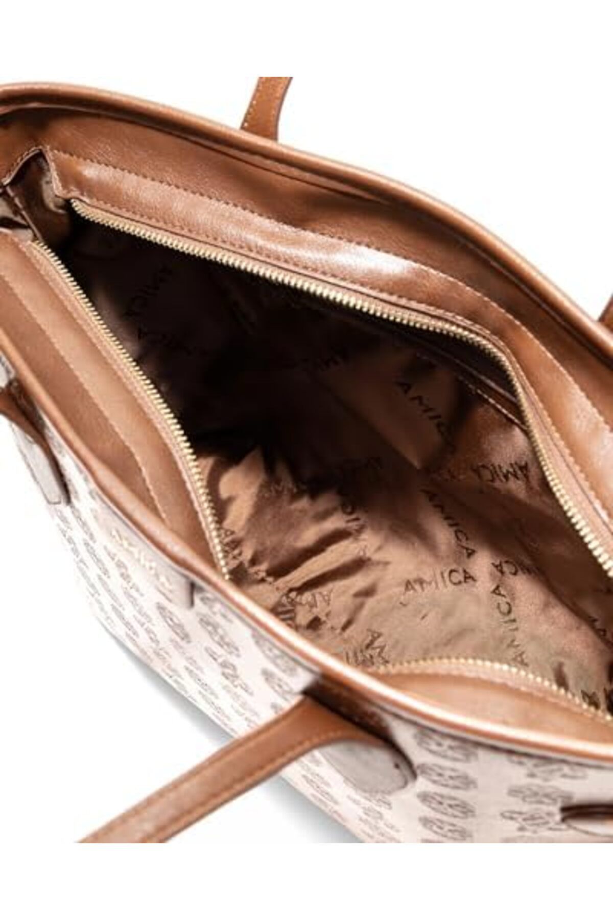 AMICA-Zaila Embossed Monogram Design Tote Bag Suitable For Work/university/travel In Tan/brown 4