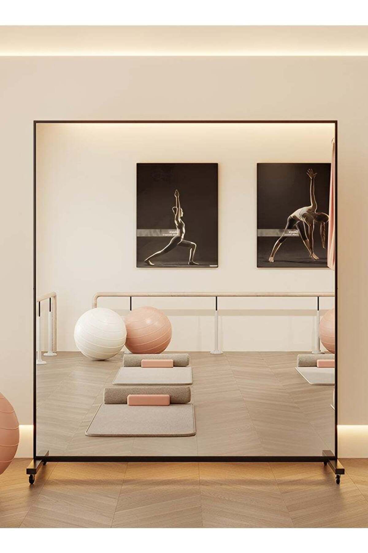 Taimi-مرآة كبيرة جدًا بتصميم أنيق، مقاومة للكسر، 170 × 150 سم بإطار أسود و4 عجلات 1