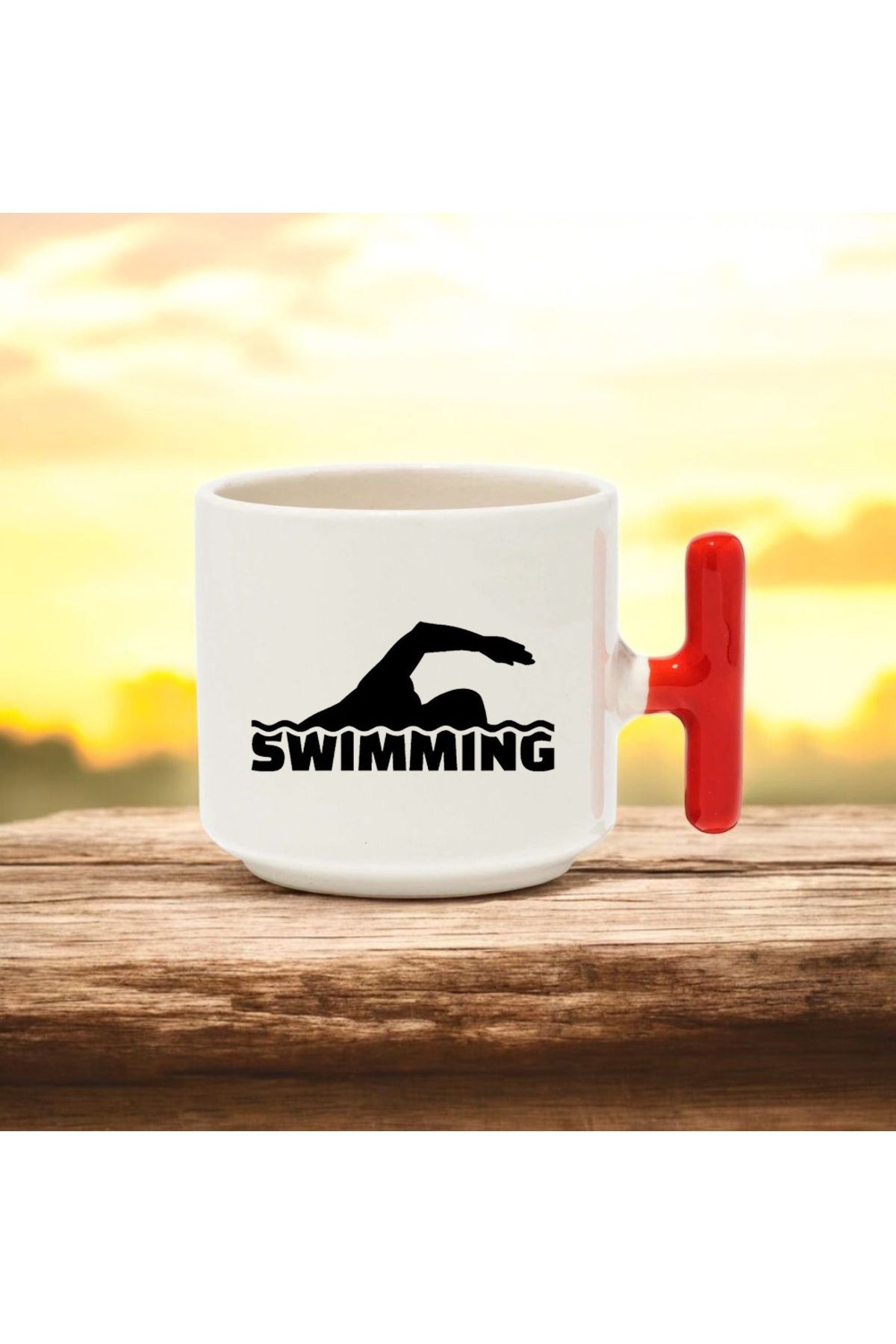 BB TRADE Swimming T Kulplu Seramik Baskılı Kupa Bardak 250 ML