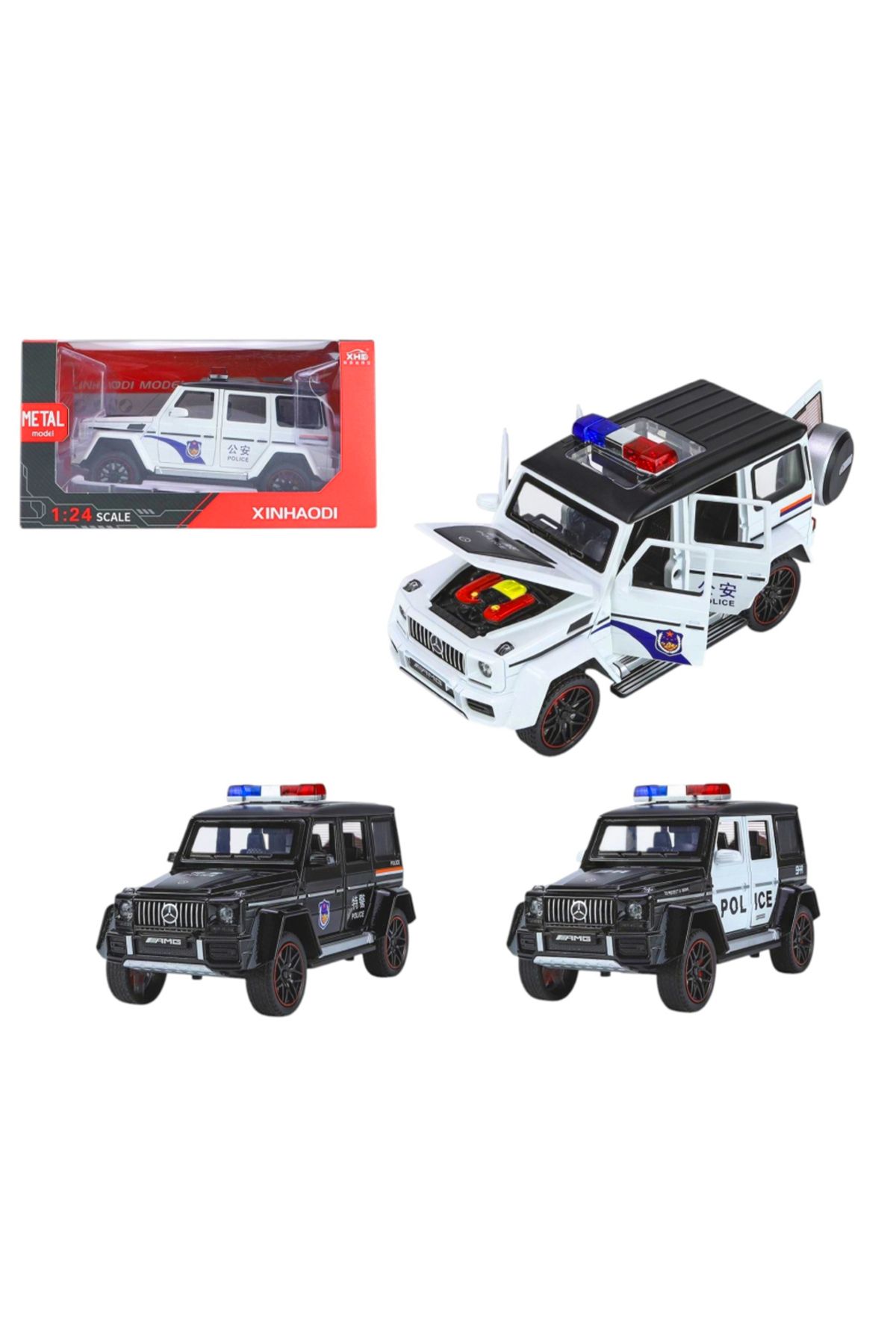 Banadabak ALLOY CAR MODEL ÇEKBIRAK ARABA POLİS JEEP METAL AÇILIR KAPI SESLİ IŞIKLI 1:24 6+ (1 Adet Fiyatı)